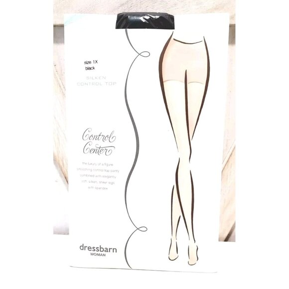 Dress Barn Control Center Pantyhose Plus Size 1X Black Silken Control Top - Picture 1 of 2